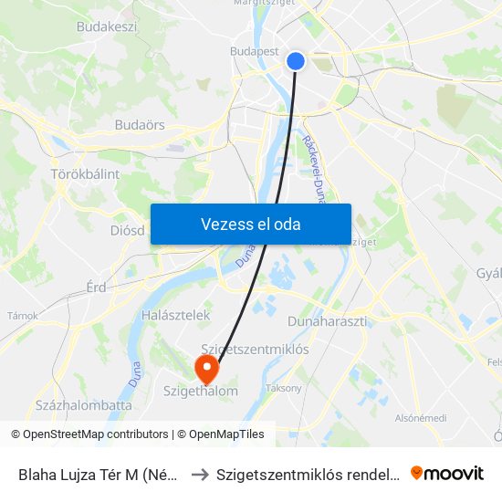 Blaha Lujza Tér M (Népszínház Utca) to Szigetszentmiklós rendelőintézet, korház map