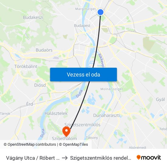 Vágány Utca / Róbert Károly Körút to Szigetszentmiklós rendelőintézet, korház map