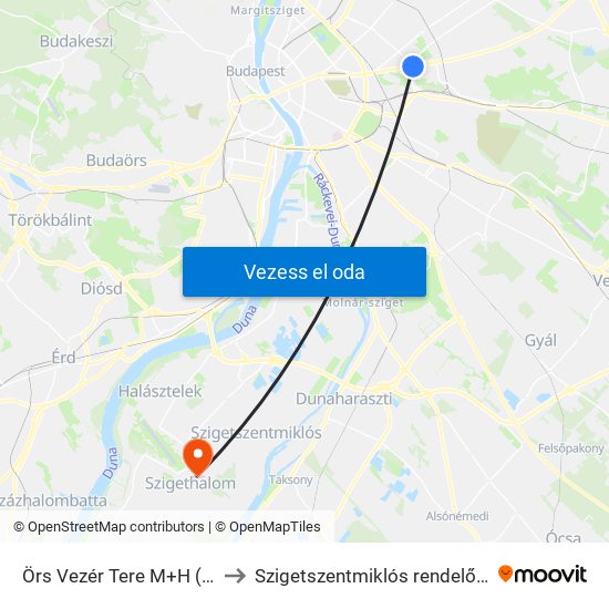 Örs Vezér Tere M+H (Kerepesi Út) to Szigetszentmiklós rendelőintézet, korház map