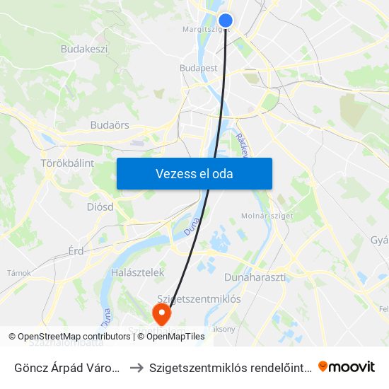 Göncz Árpád Városközpont to Szigetszentmiklós rendelőintézet, korház map