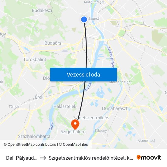 Déli Pályaudvar to Szigetszentmiklós rendelőintézet, korház map