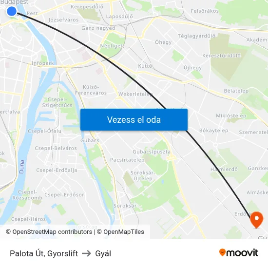 Palota Út, Gyorslift to Gyál map