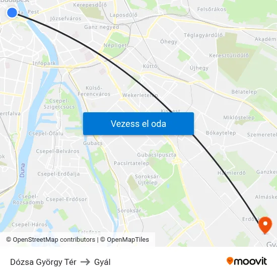 Dózsa György Tér to Gyál map