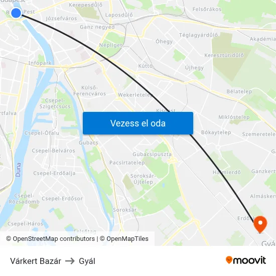 Várkert Bazár to Gyál map