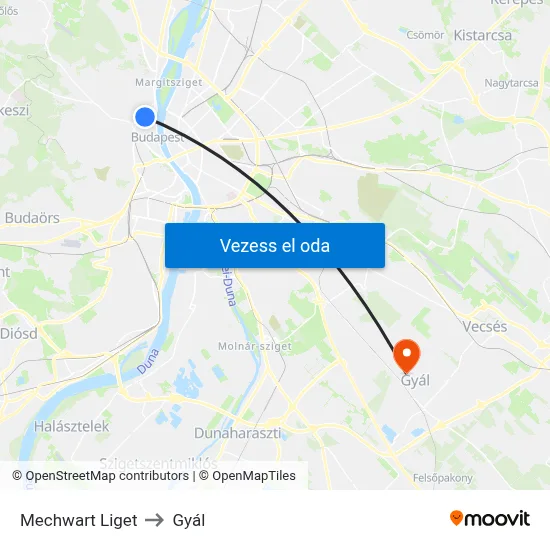 Mechwart Liget to Gyál map