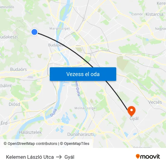 Kelemen László Utca to Gyál map