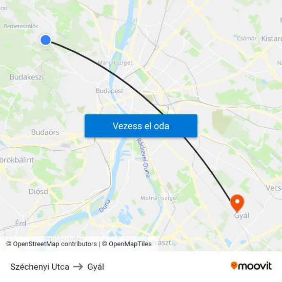 Széchenyi Utca to Gyál map