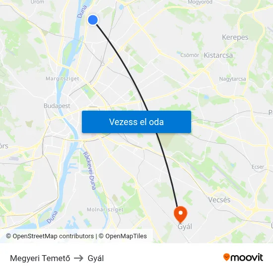 Megyeri Temető to Gyál map