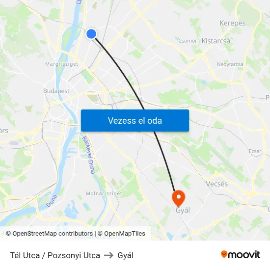 Tél Utca / Pozsonyi Utca to Gyál map