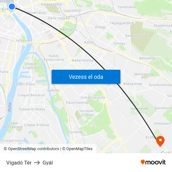 Vigadó Tér to Gyál map