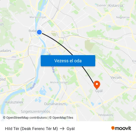 Hild Tér (Deák Ferenc Tér M) to Gyál map