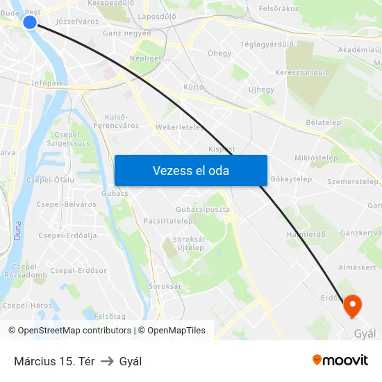 Március 15. Tér to Gyál map