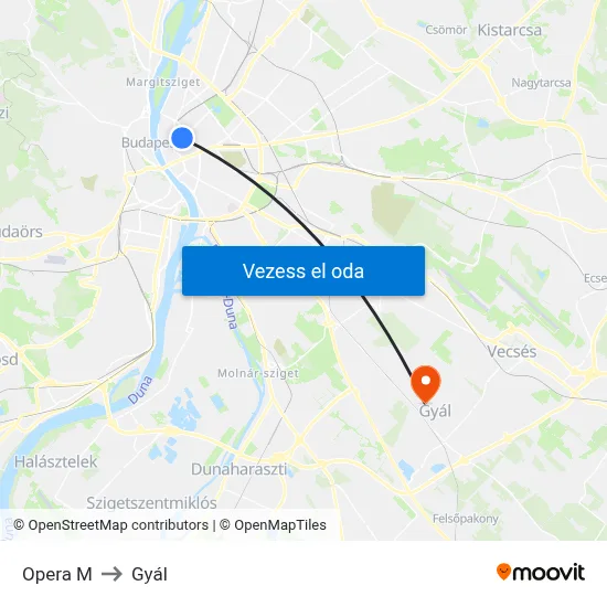 Opera M to Gyál map