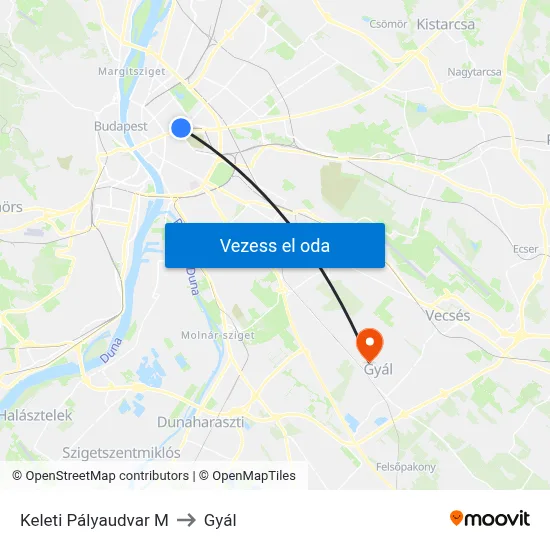 Keleti Pályaudvar M to Gyál map
