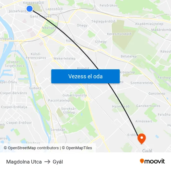 Magdolna Utca to Gyál map