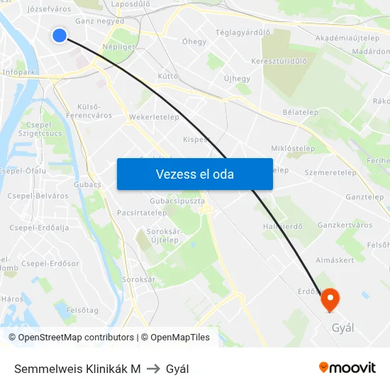 Semmelweis Klinikák M to Gyál map