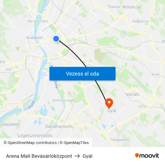Arena Mall Bevásárlóközpont to Gyál map