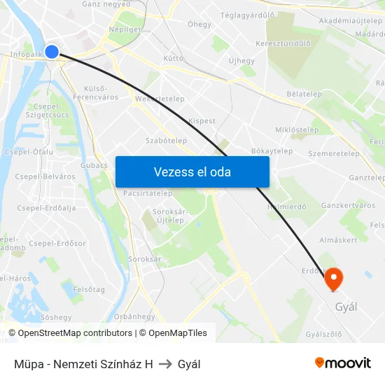 Müpa - Nemzeti Színház H to Gyál map