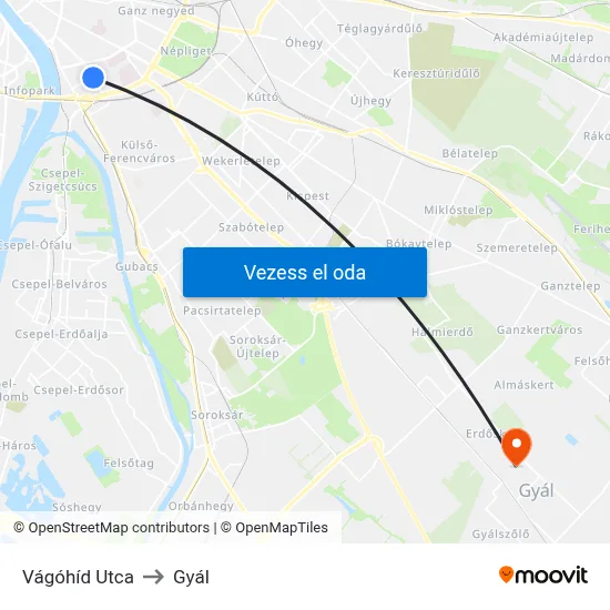 Vágóhíd Utca to Gyál map