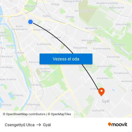 Csengettyű Utca to Gyál map