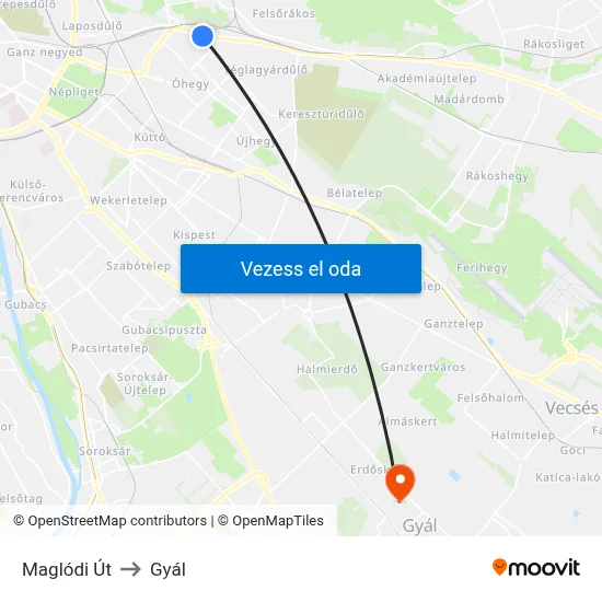 Maglódi Út to Gyál map