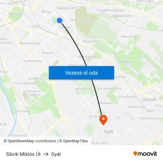 Sibrik Miklós Út to Gyál map