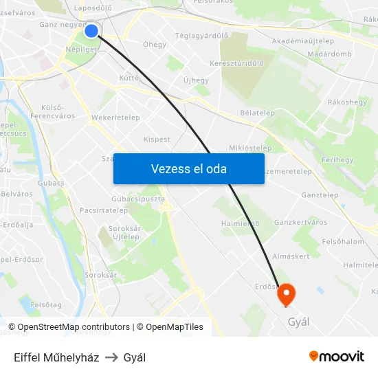 Eiffel Műhelyház to Gyál map