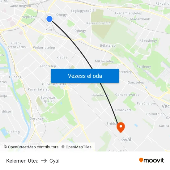 Kelemen Utca to Gyál map