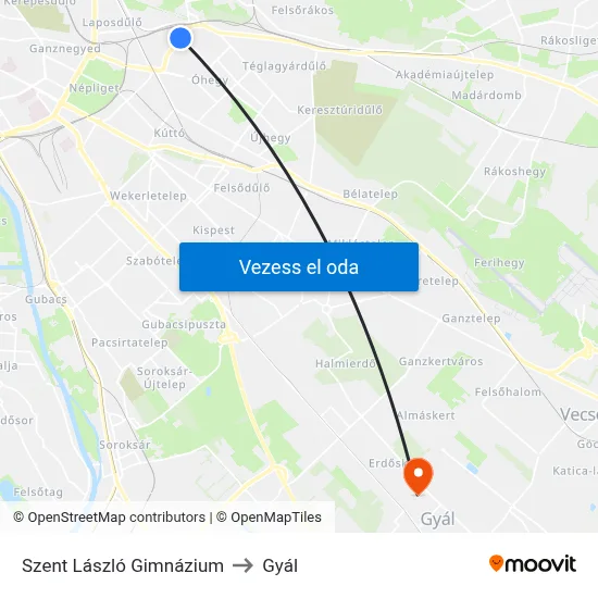 Szent László Gimnázium to Gyál map