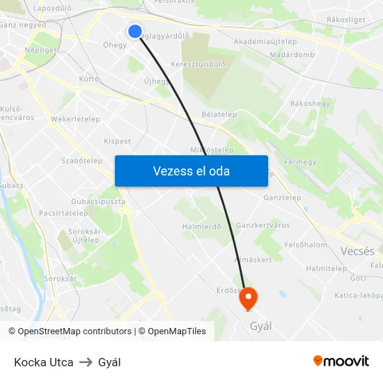 Kocka Utca to Gyál map