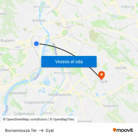 Bornemissza Tér to Gyál map
