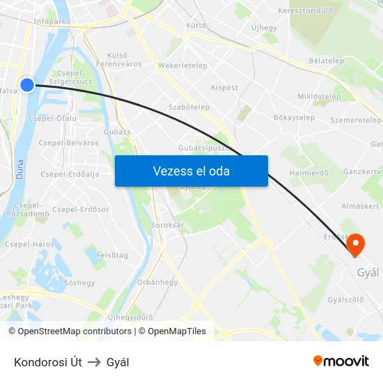Kondorosi Út to Gyál map