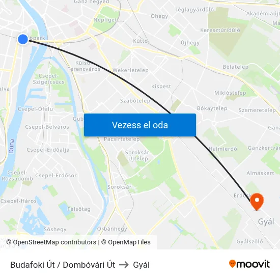 Budafoki Út / Dombóvári Út to Gyál map