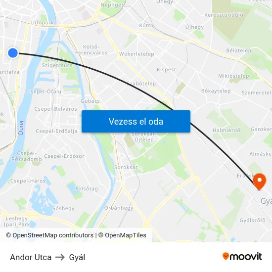 Andor Utca to Gyál map