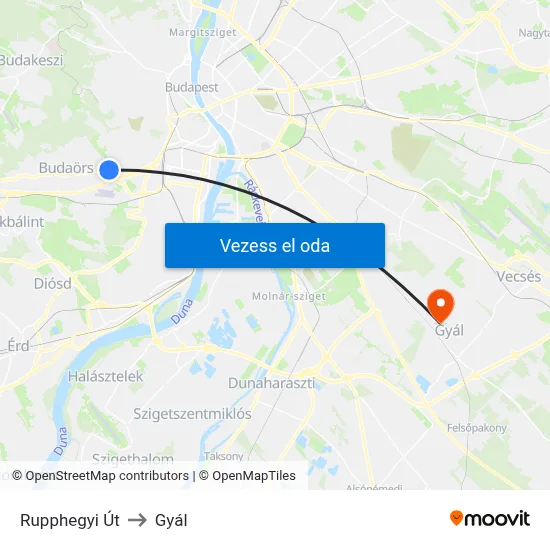 Rupphegyi Út to Gyál map