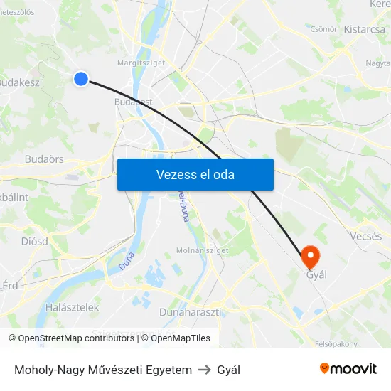 Moholy-Nagy Művészeti Egyetem to Gyál map