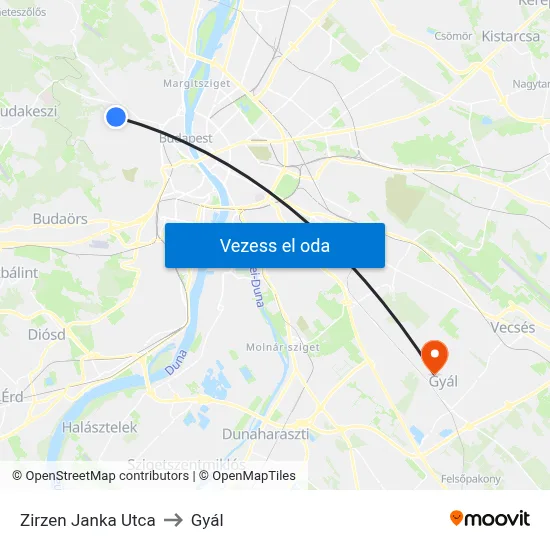 Zirzen Janka Utca to Gyál map