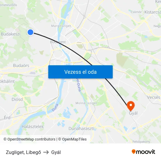 Zugliget, Libegő to Gyál map