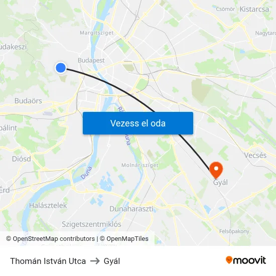 Thomán István Utca to Gyál map