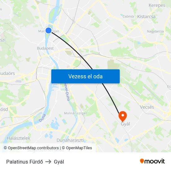 Palatinus Fürdő to Gyál map