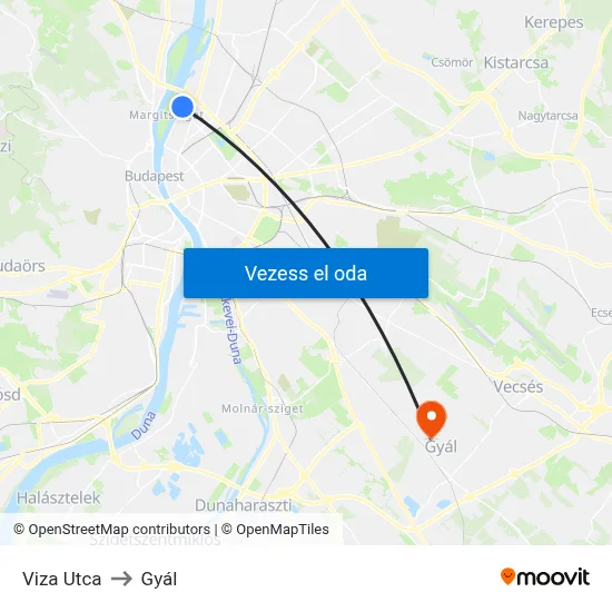 Viza Utca to Gyál map