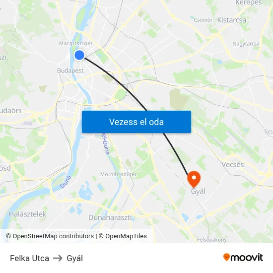 Felka Utca to Gyál map
