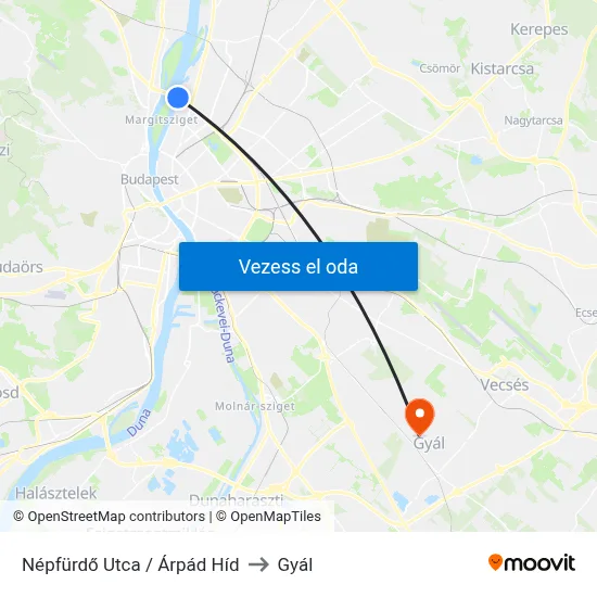 Népfürdő Utca / Árpád Híd to Gyál map