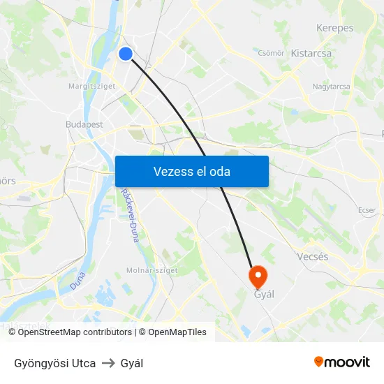 Gyöngyösi Utca to Gyál map