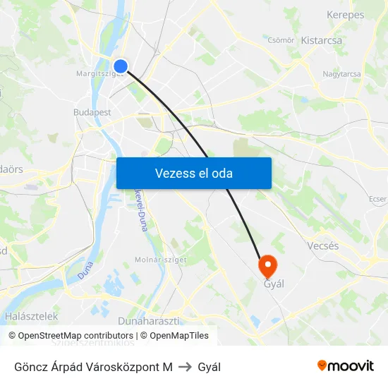 Göncz Árpád Városközpont M to Gyál map