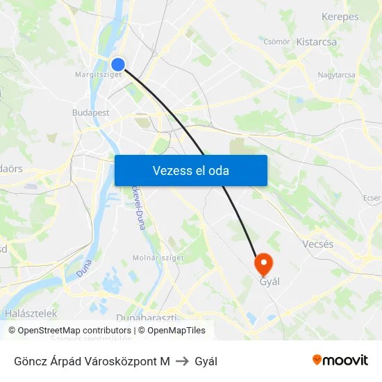 Göncz Árpád Városközpont M to Gyál map