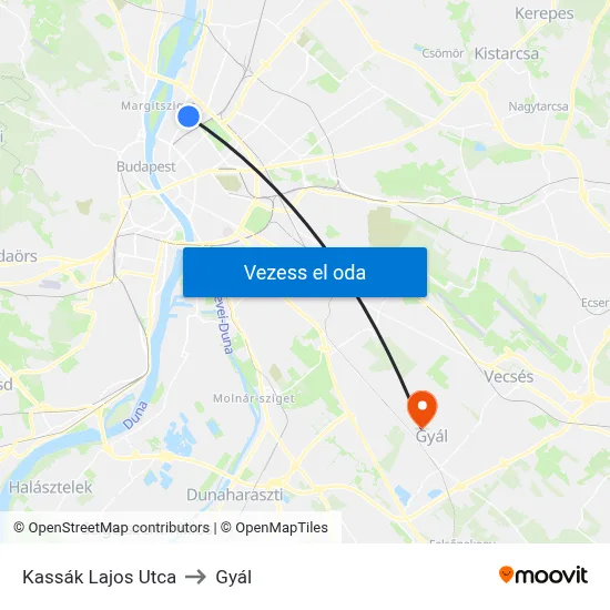 Kassák Lajos Utca to Gyál map