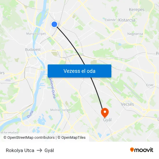 Rokolya Utca to Gyál map