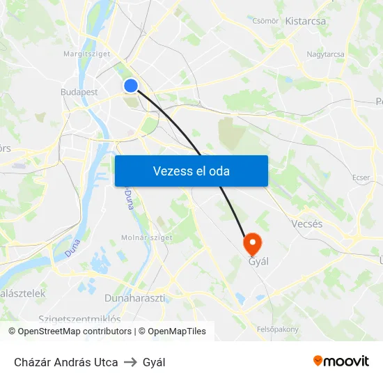 Cházár András Utca to Gyál map