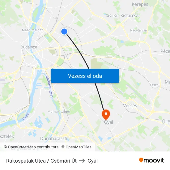Rákospatak Utca / Csömöri Út to Gyál map
